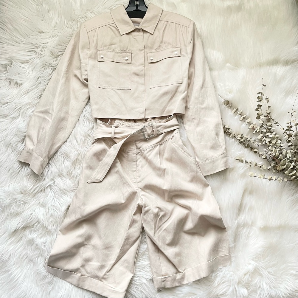 Jonathan Simkhai Belted Cutout Twill Playsuit Cream Linen Women’s Size 2 NWT - Picture 6 of 14